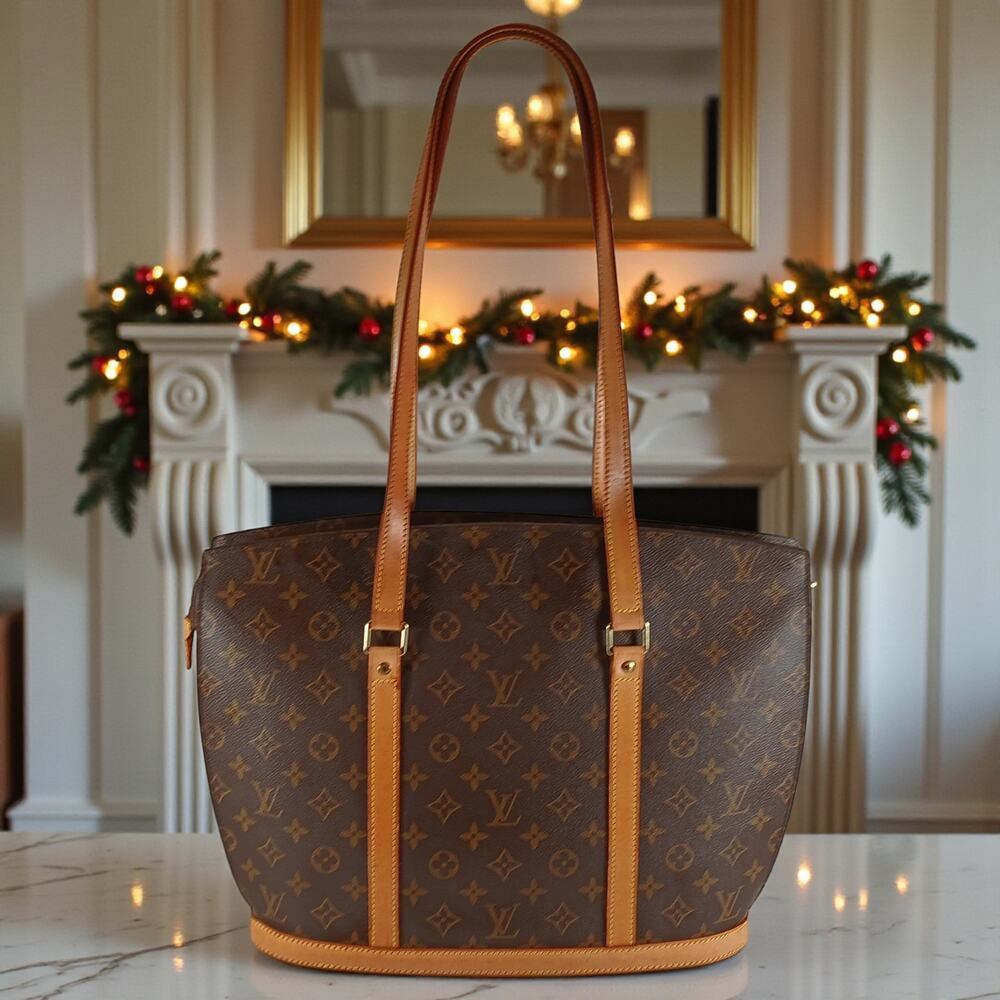 3PC Authentic Louis Vuitton Logo Babylone Shoulder Bag W/Key Fob, Dust Bag & COA